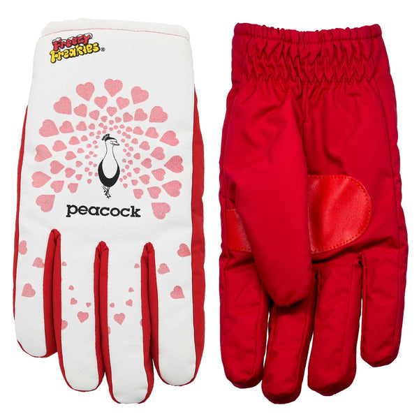 Peacock Freezy Freakies gloves in red showing front and back side