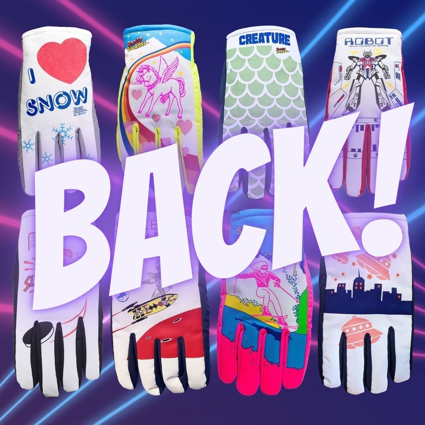 Freezy Freakies Back! on laser beam background