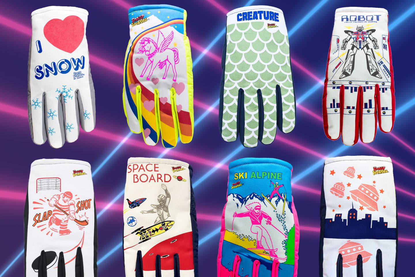 2025 Freezy Freakies glove collection on laser background 