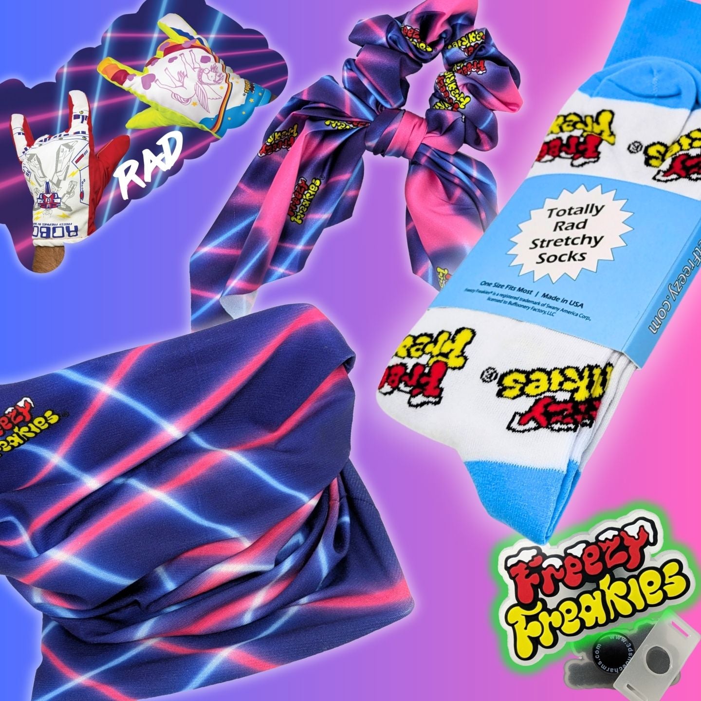 Freezy Freakies fan bundle with socks, scrunchie, gaiter, shoe charm and sticker