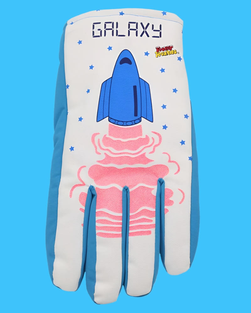 Galaxy Freezy Freakies winter gloves with rocket ship blasting off