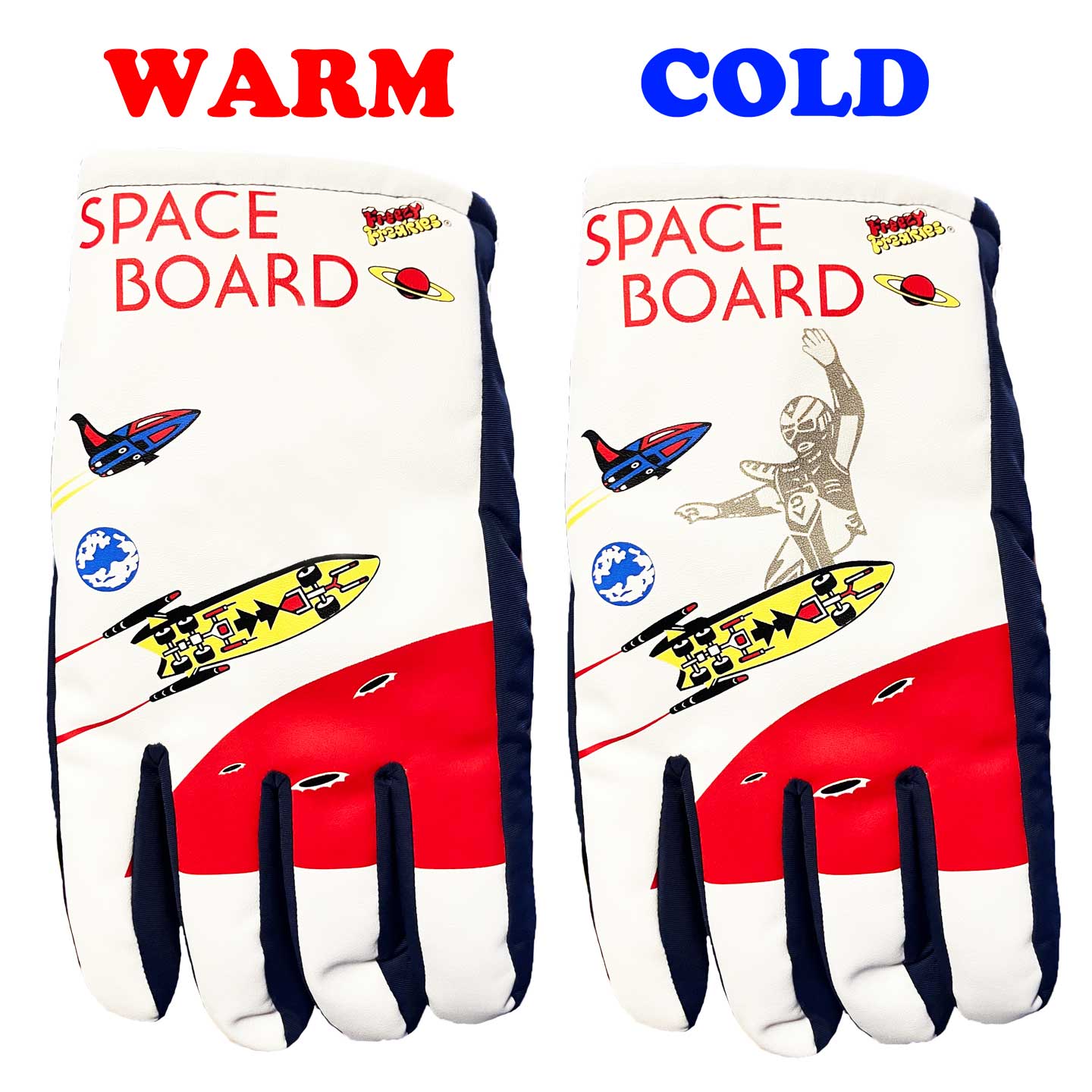 Space Board Freezy Freakies glove warm and cold comparison