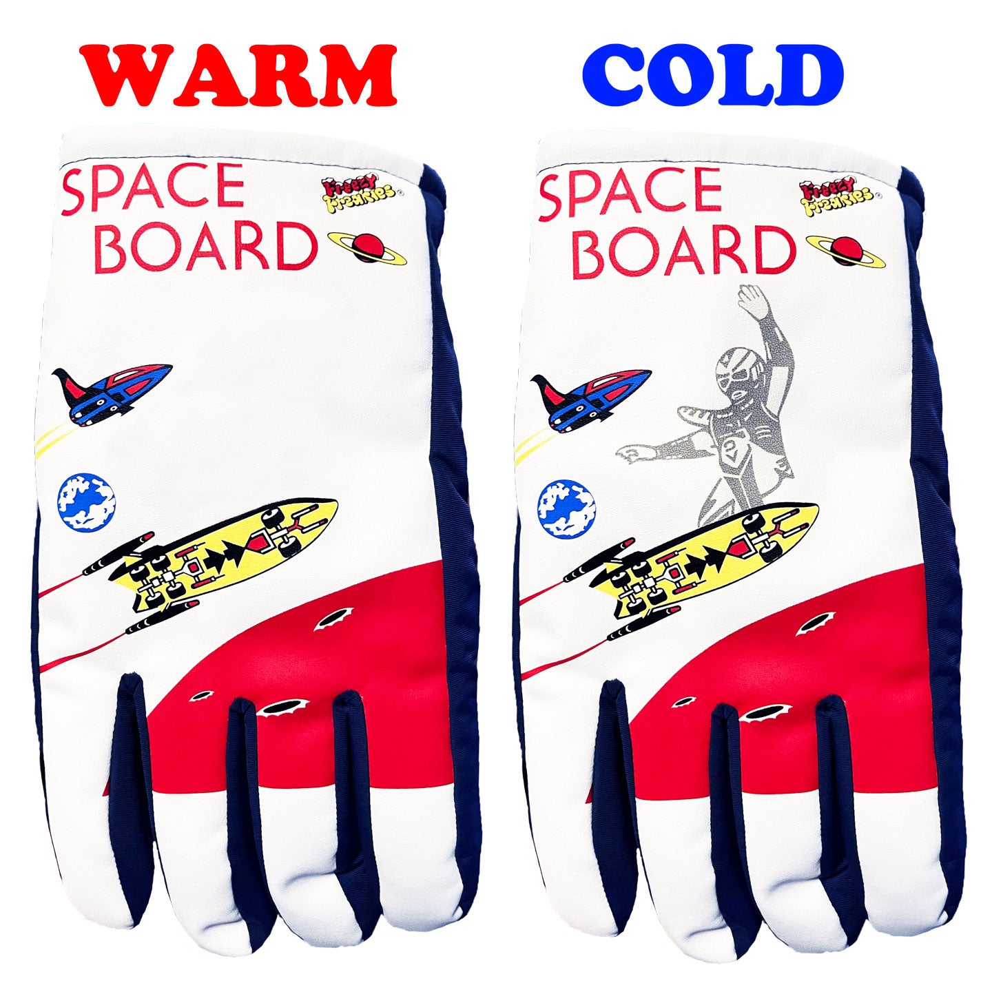 Space Board Freezy Freakies glove warm and cold comparison