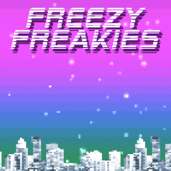 Freezy Freakies glove collect em all on pixelated arcade background