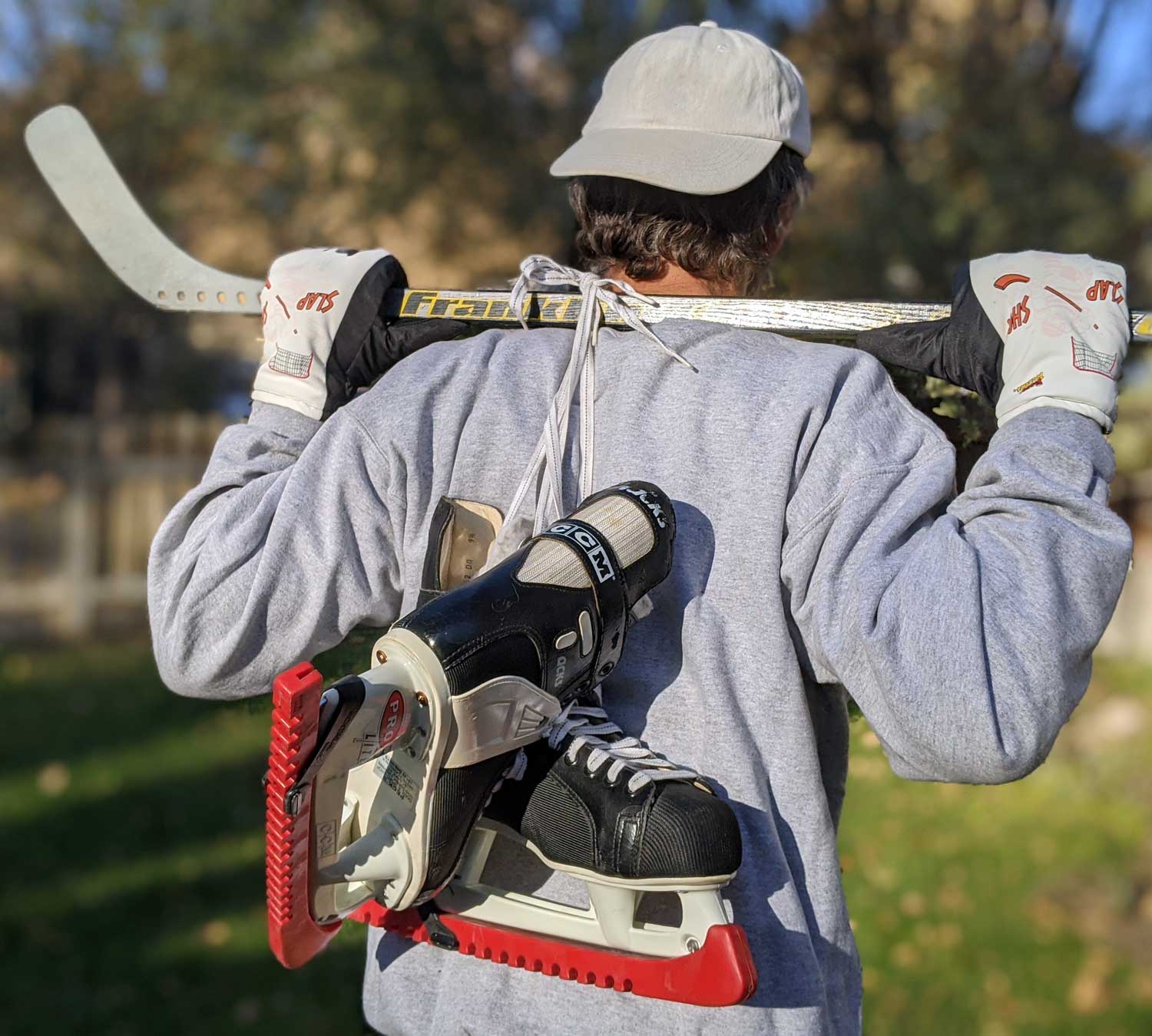 Freezy Freakies Slap Shot Hockey gloves with the cool guy doing the classic totally casual over the shoulder sling pose