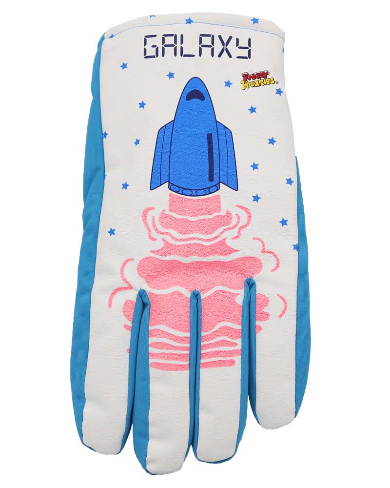 Galaxy Freezy Freakies winter gloves with rocket ship blasting off