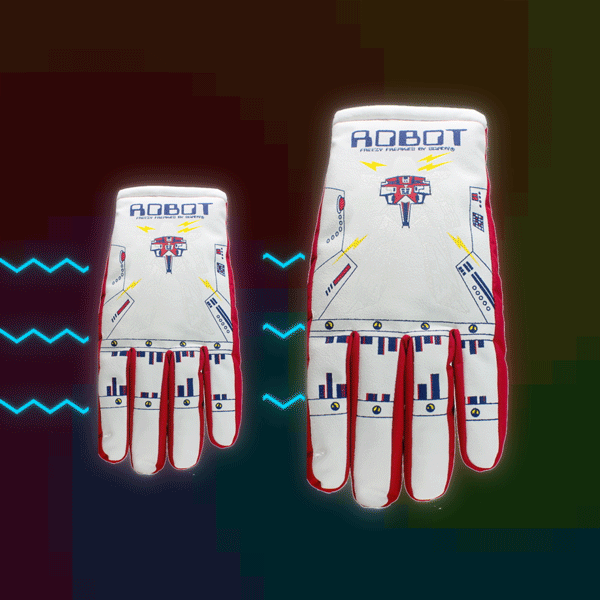 Robot Freezy Freakies gloves with a robot appearing in the cold