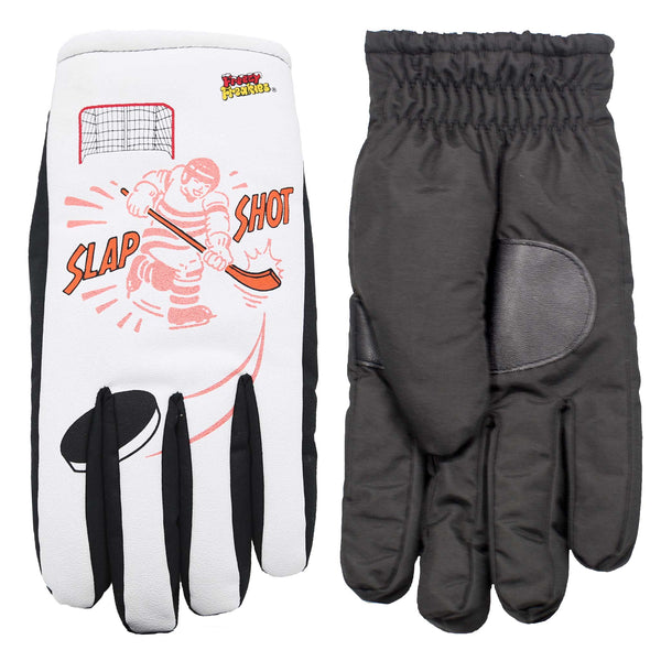 Slap Shot Hocker Freezy Freakies Color-Changing Winter Gloves showing front and back
