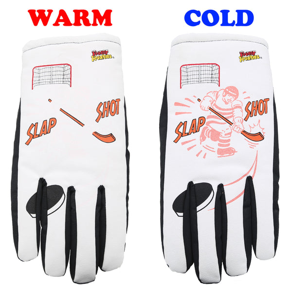 Slap Shot Hocker Freezy Freakies Color-Changing Winter Gloves with warm and cold comparison